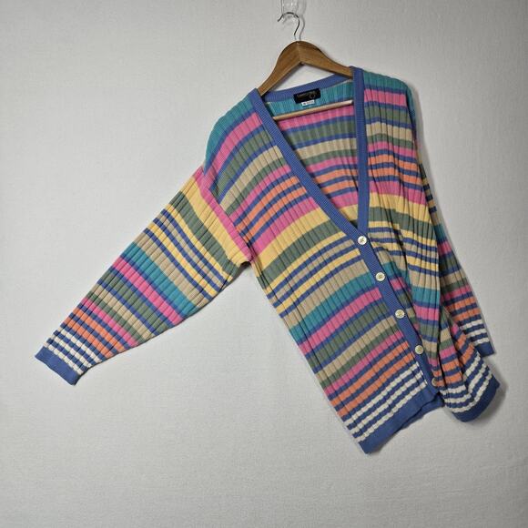 VTG Country Shop Cardigan Sweater Sz S* Multi Rainbow Striped Cotton Union Made - Picture 5 of 15